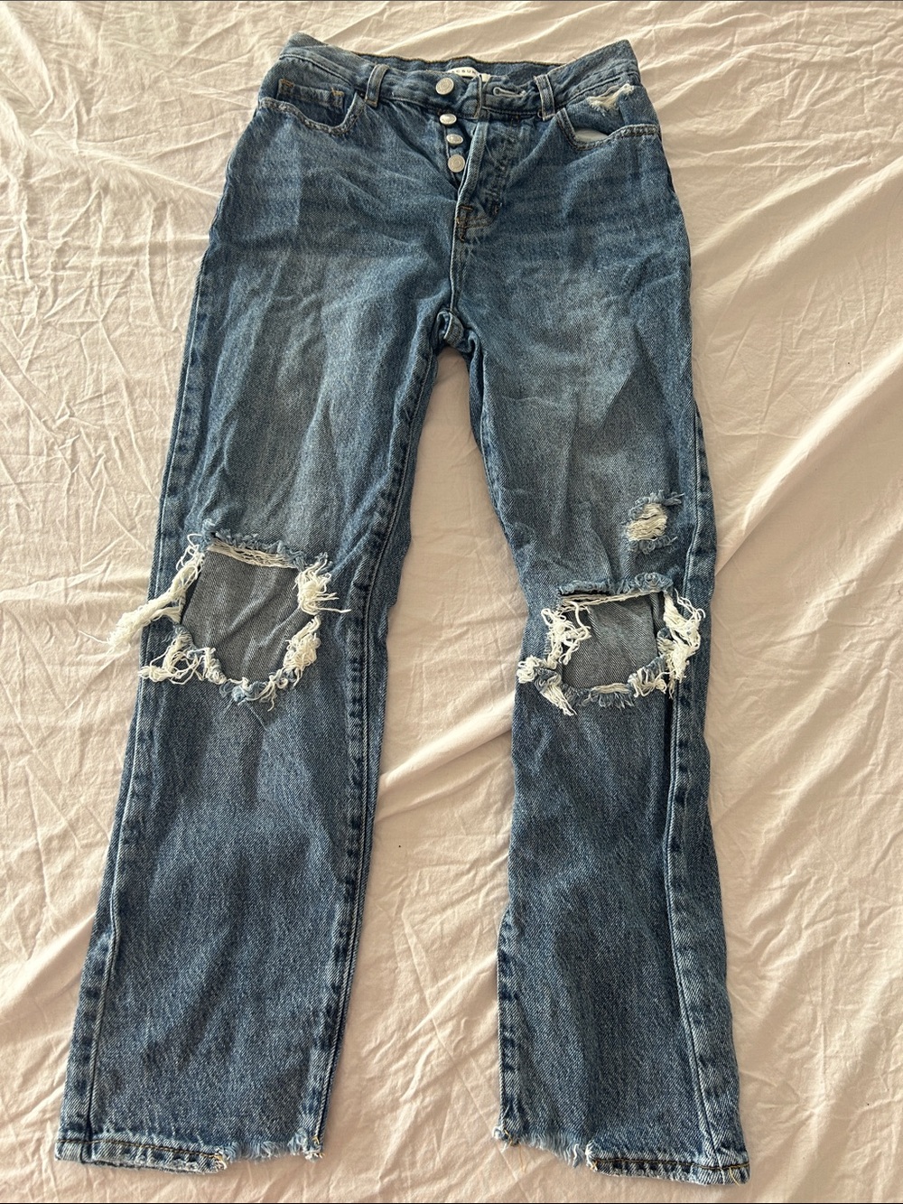 PacSun Women's Distressed Straight-Leg Jeans in Blue Wash